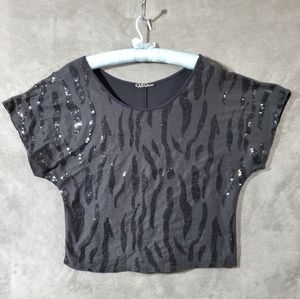 CLEO Apparel Oversized Sequin Decorated Drape Top Black S